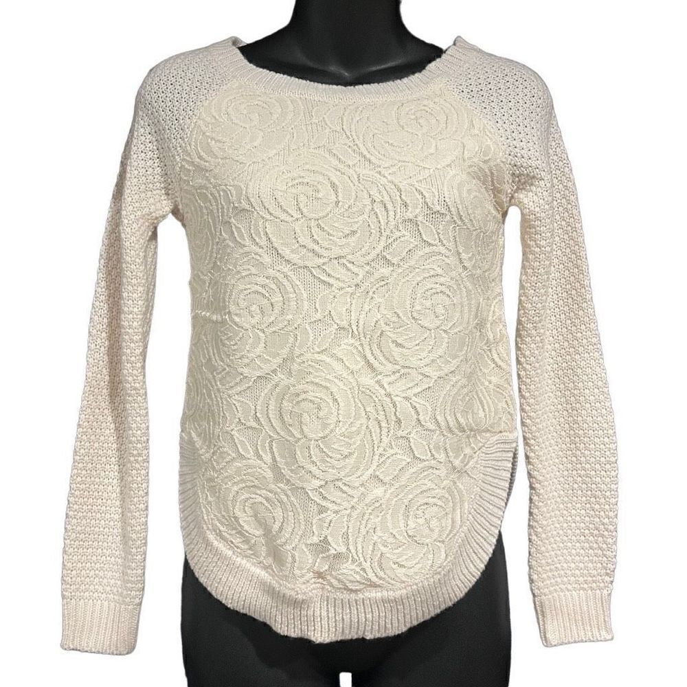 Cloud Chaser Off-White Cream Lace Rose Roses Sweater Women’s XS